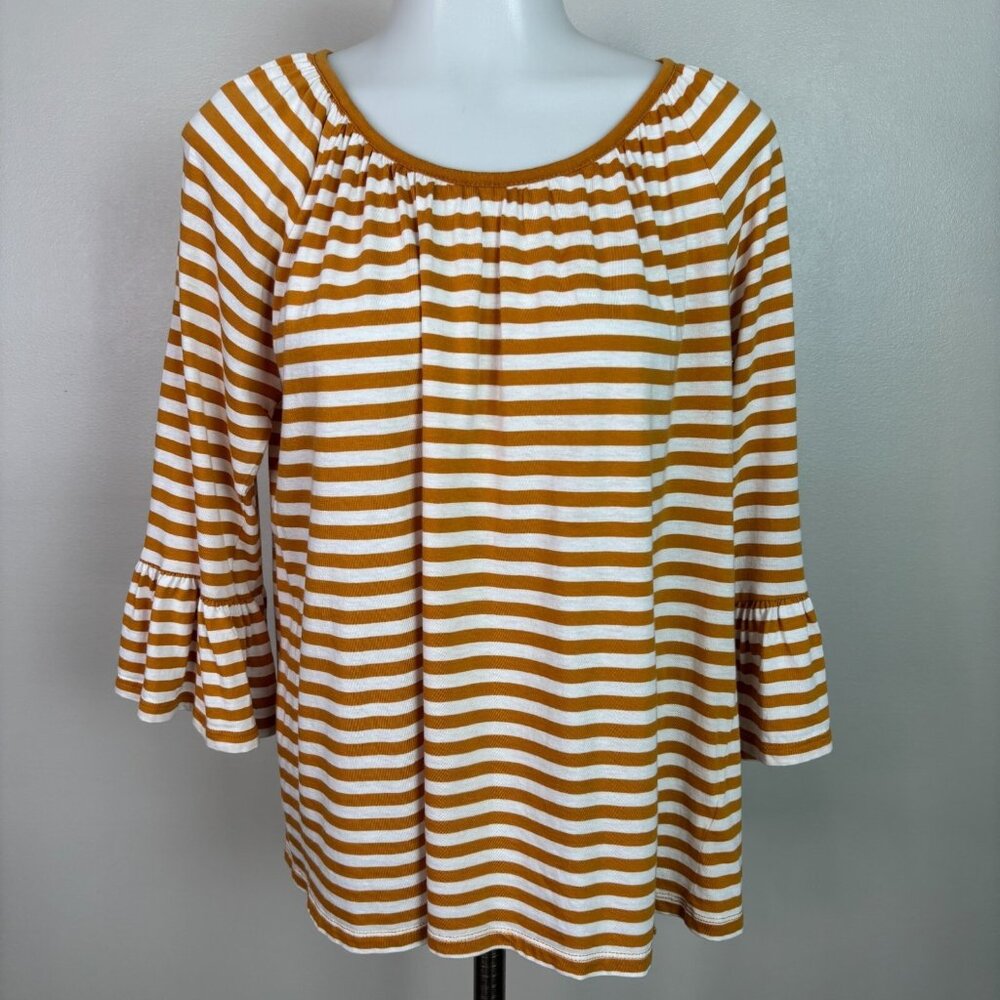 Michael Michael Kors Top Medium Orange White Striped Bell Sleeve Shirt Women's